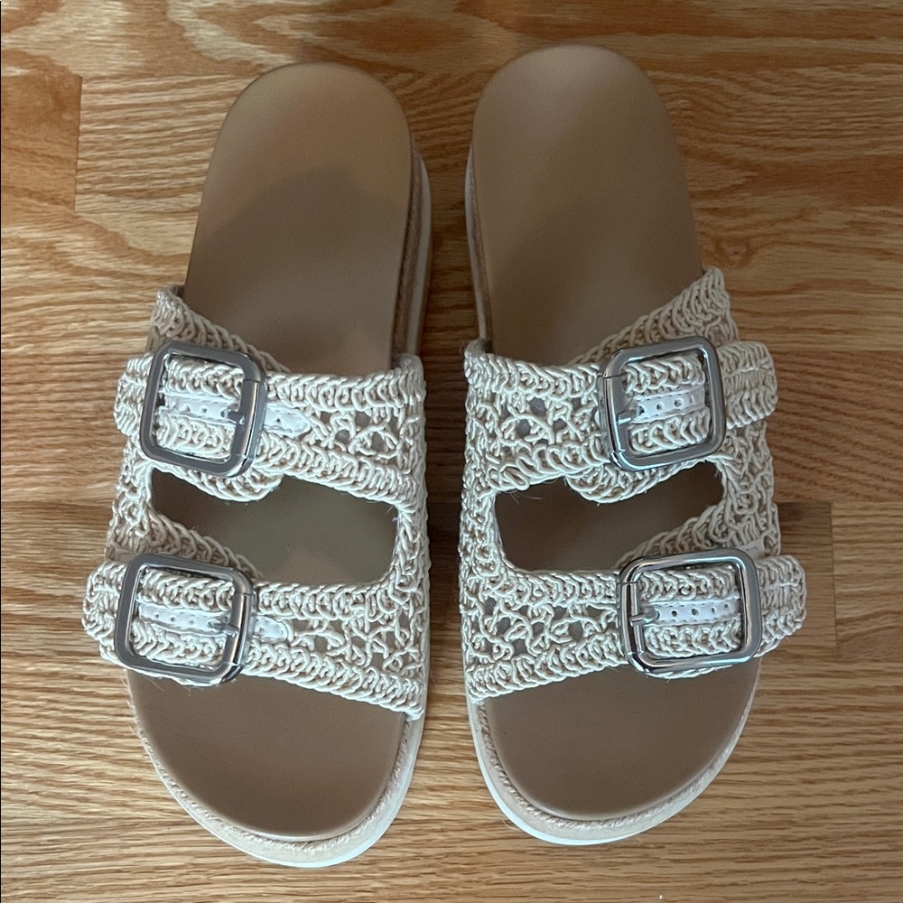 Amazon Cream Sandals with Silver Buckles
